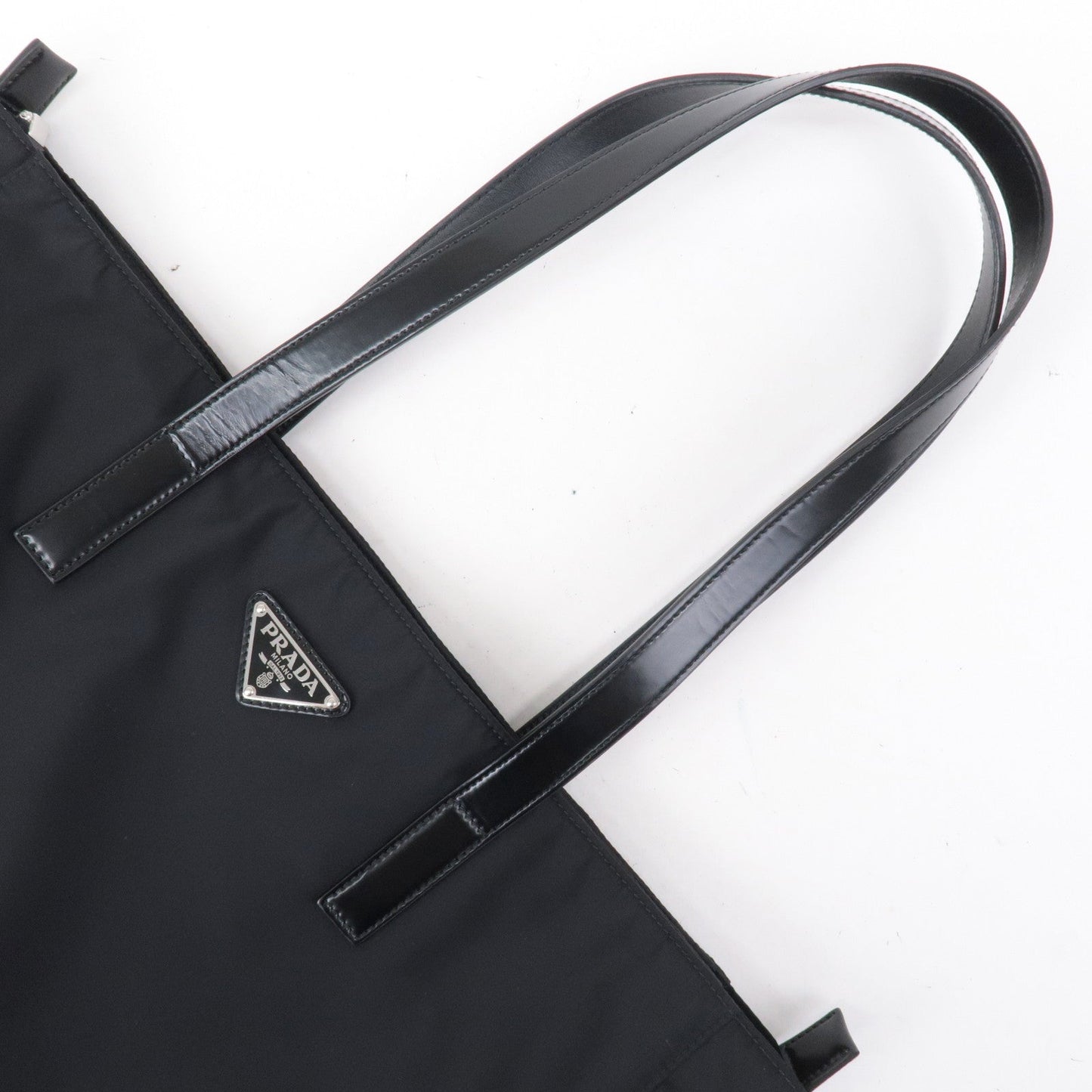 Prada Logo Nylon Leather Tote Bag Shoulder Bag Black