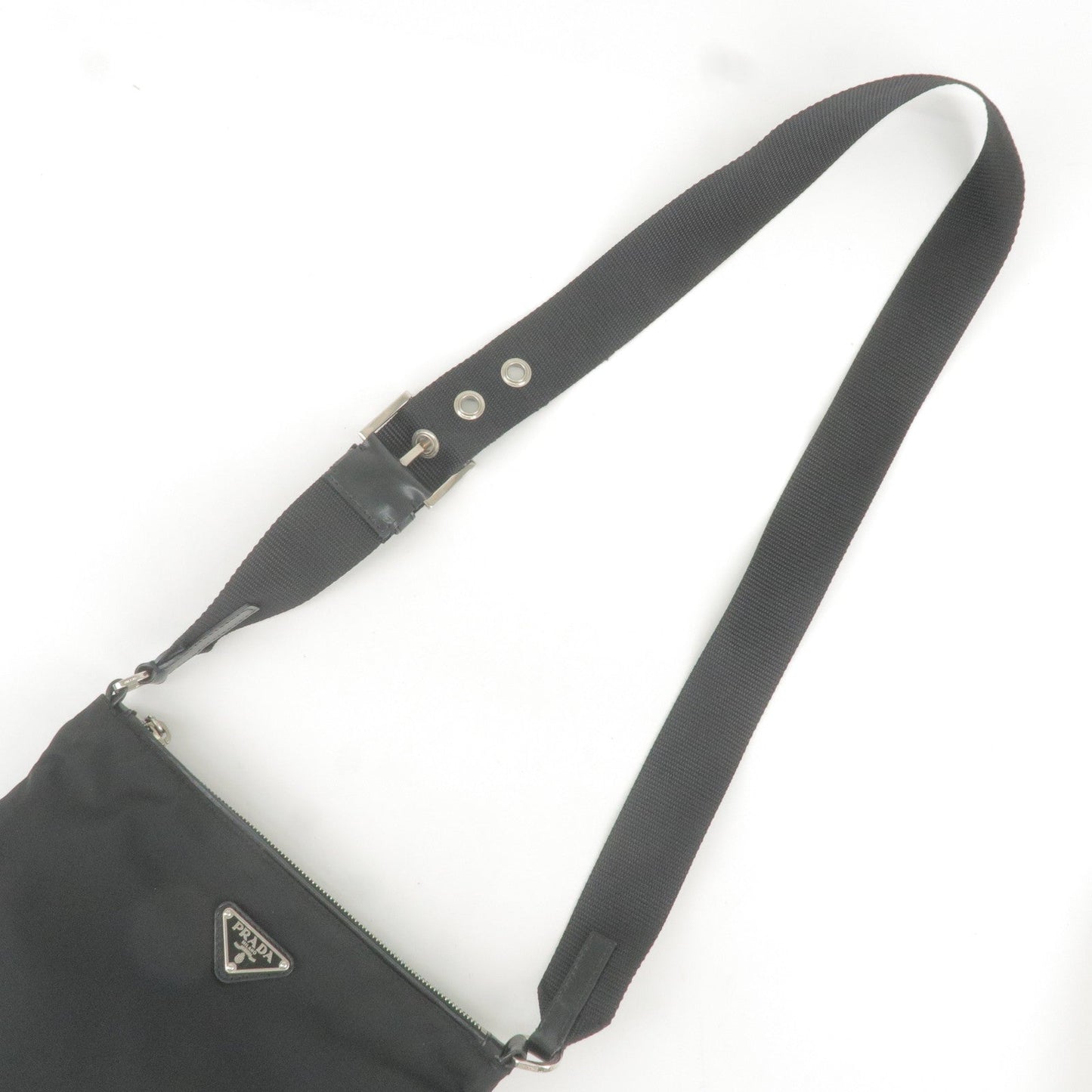 Prada Logo Nylon Leather Shoulder Bag NERO Black