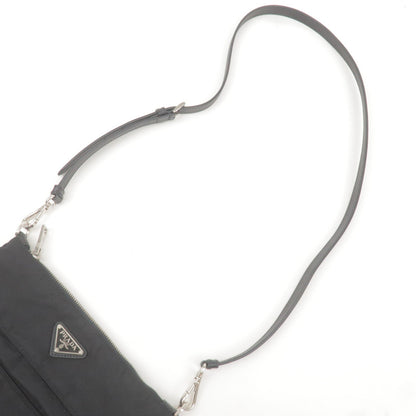 Prada Logo Nylon Leather Shoulder Bag Black Noir BT1023