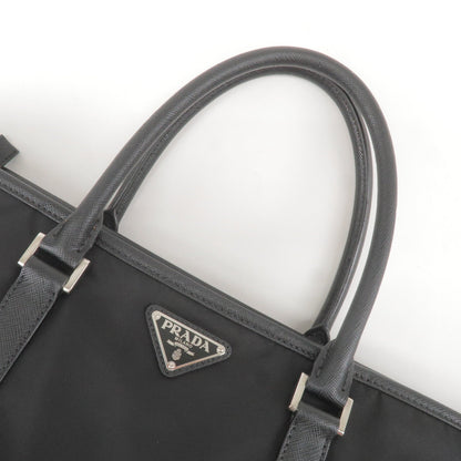 Prada Logo Nylon Leather Tote Bag NERO Black 2VG034