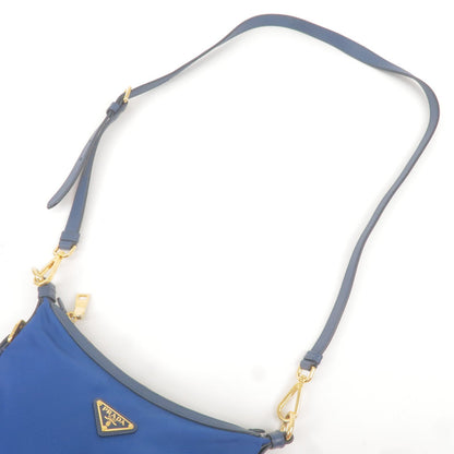 Prada Logo Nylon Leather Shoulder Bag Blue BT0706