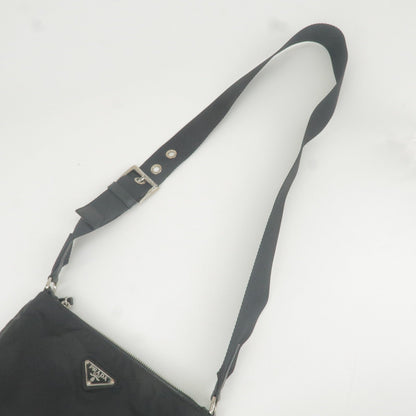 Prada Logo Nylon Leather Shoulder Bag Purse NERO Black BT0332