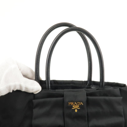 Prada Nylon Leather Ribbon Tote Bag NERO Black