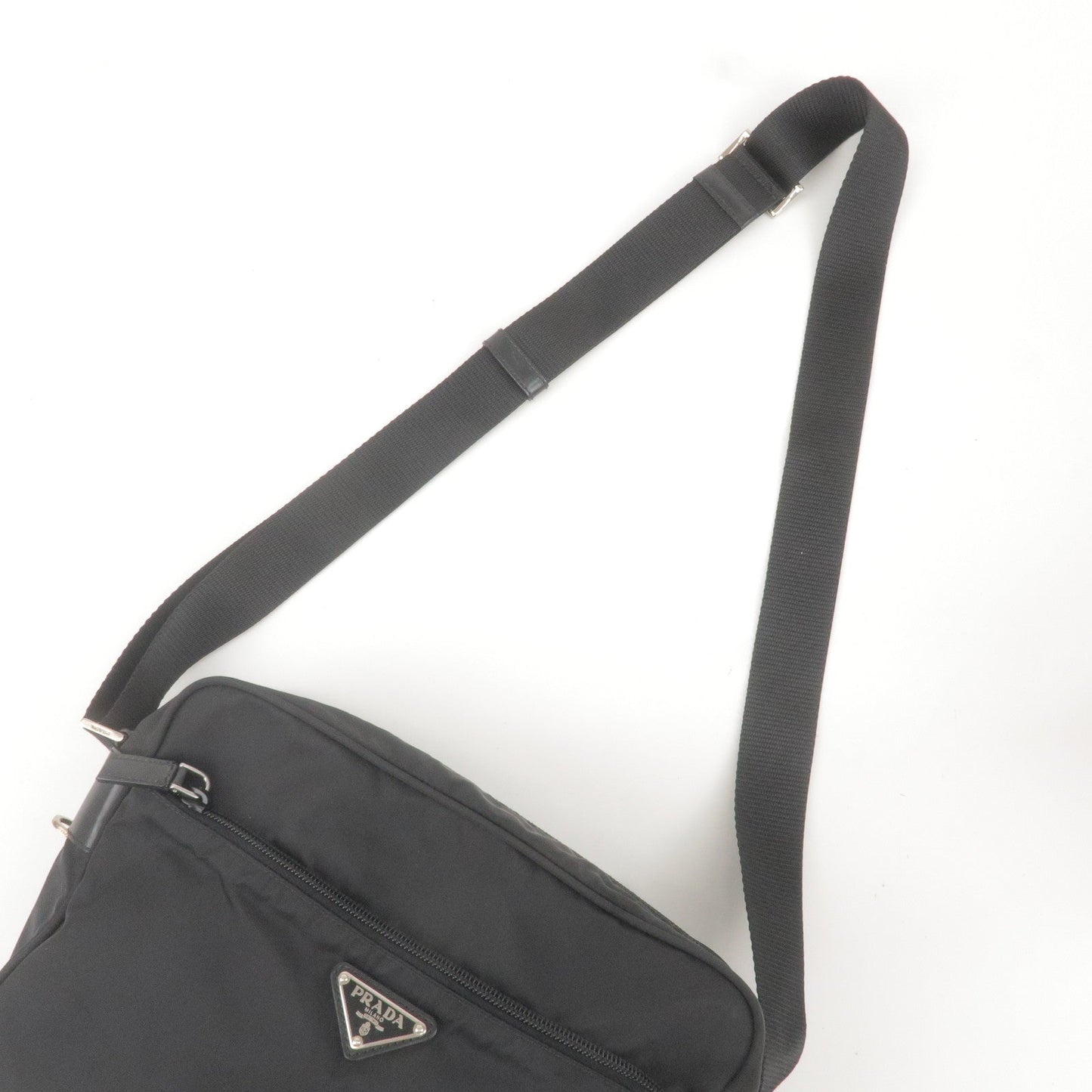 Prada Logo Nylon Leather Shoulder Bag NERO Black BT0166