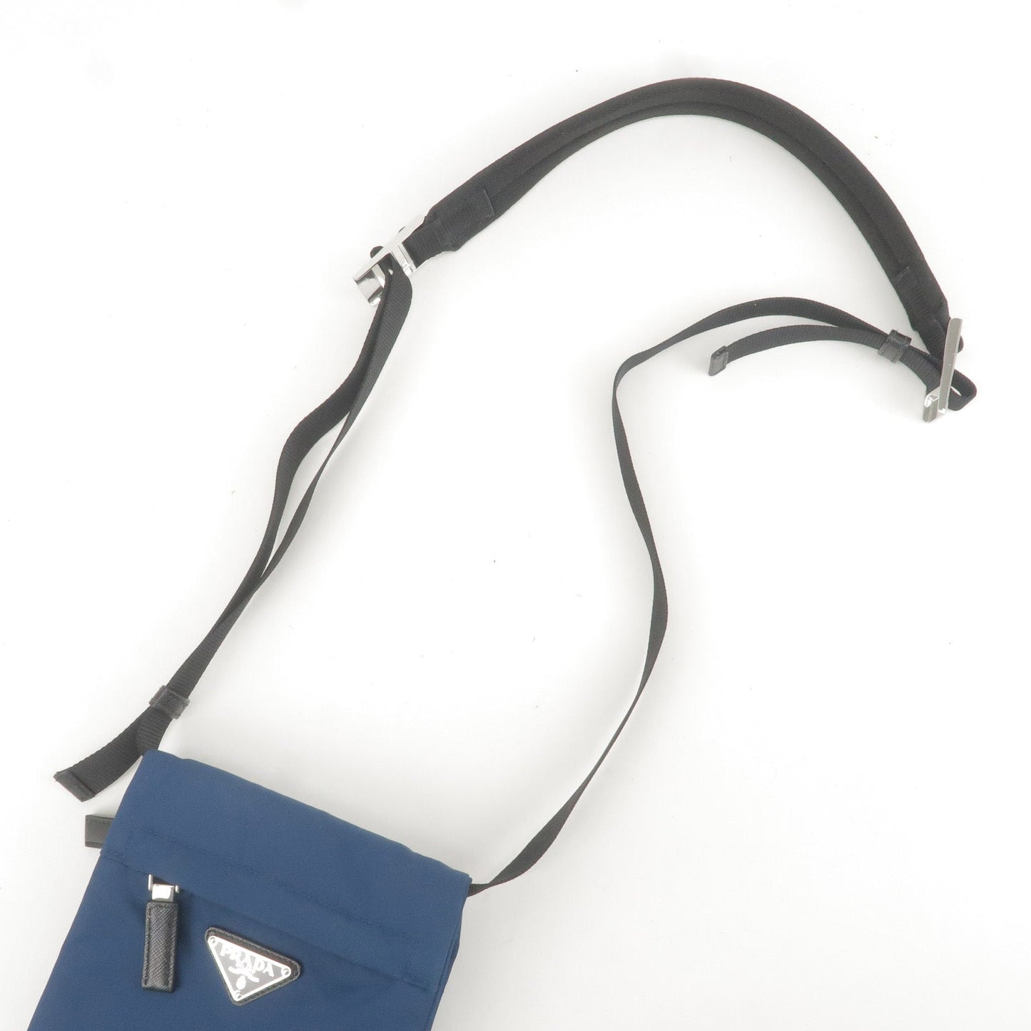 Prada Nylon Leather Shoulder Bag Purse Blue Black