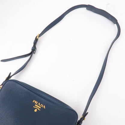 Prada Logo Vitello Daino Leather Shoulder Bag Navy 1BH082