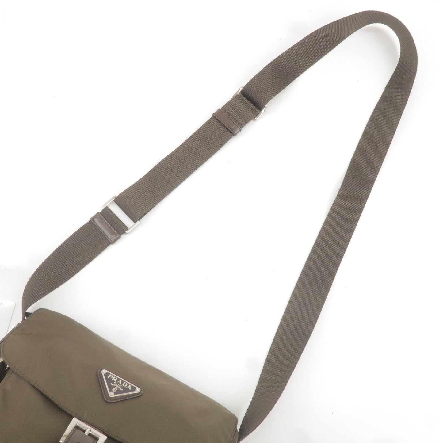 Prada Logo Nylon Leather Shoulder Bag Crossbody Bag Khaki