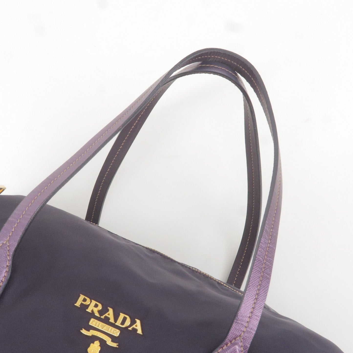 Prada Nylon Leather Boston Bag Shoulder Bag Purple BL0567