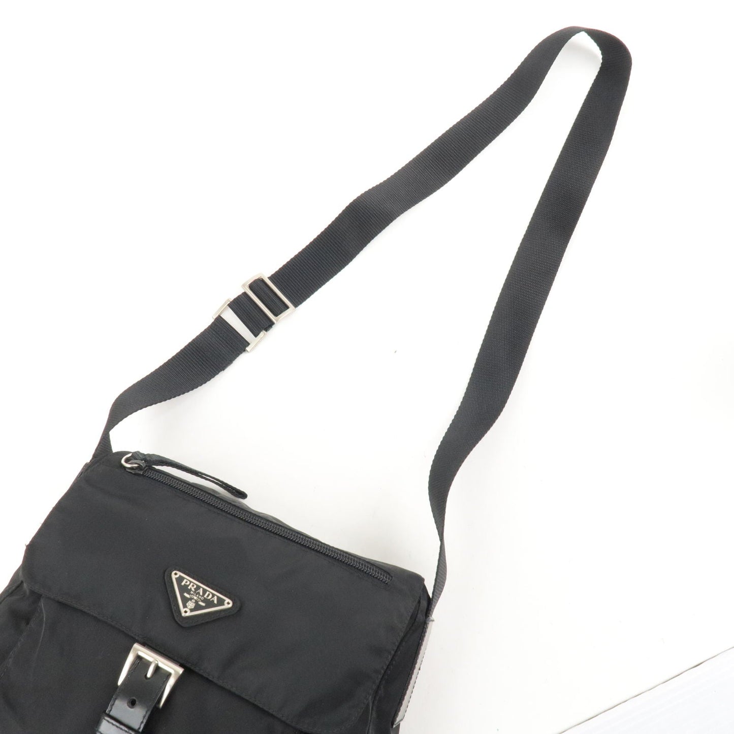 Prada Logo Nylon Leather shoulder Bag Black Noir B8994X