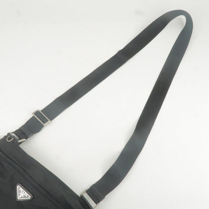 Prada Logo Nylon Leather Shoulder Bag NERO Black 1BC137