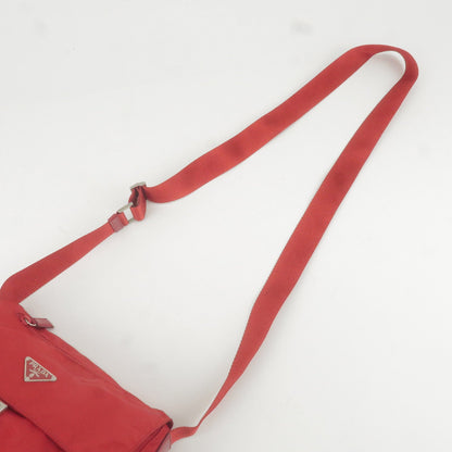 Prada Logo Nylon Leather Shoulder Bag Rosso Red BT8994