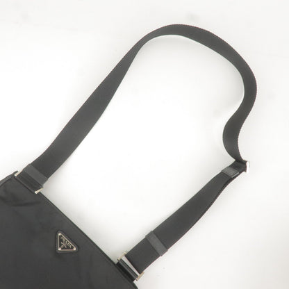 Prada Logo Nylon Leather Shoulder Bag Purse Black VA0251