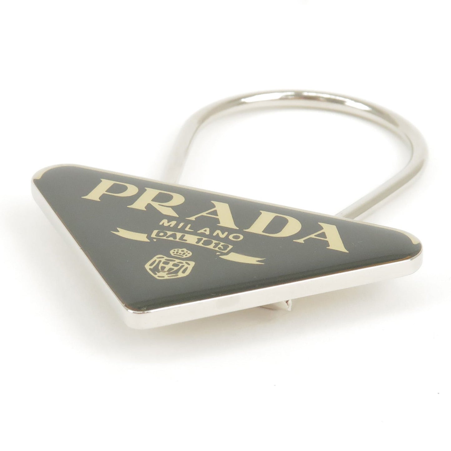 Prada Triangle Logo Key Charm Bag Accessory Black Silver M285