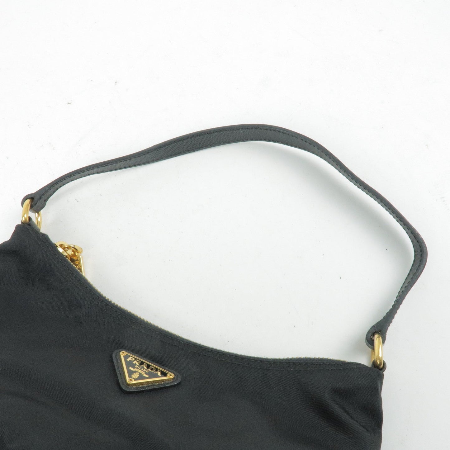 Prada Nylon Leather Hand Bag Pouch NERO Black 1N1413