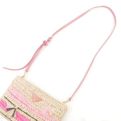 Prada Raffia Tricot Leather Shoulder Bag Beige Pink 1BF071