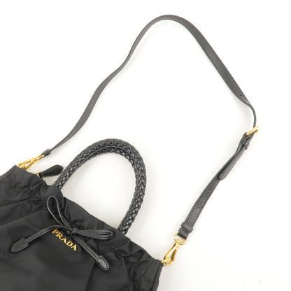 Prada Nylon Leather Ribbon 2Way Bag Shoulder Bag NERO Black