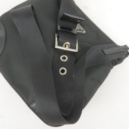 Prada Logo Nylon Leather Shoulder Bag NERO Black