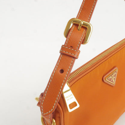 Prada Logo Nylon Leather Shoulder Bag Pouch Orange BN1833