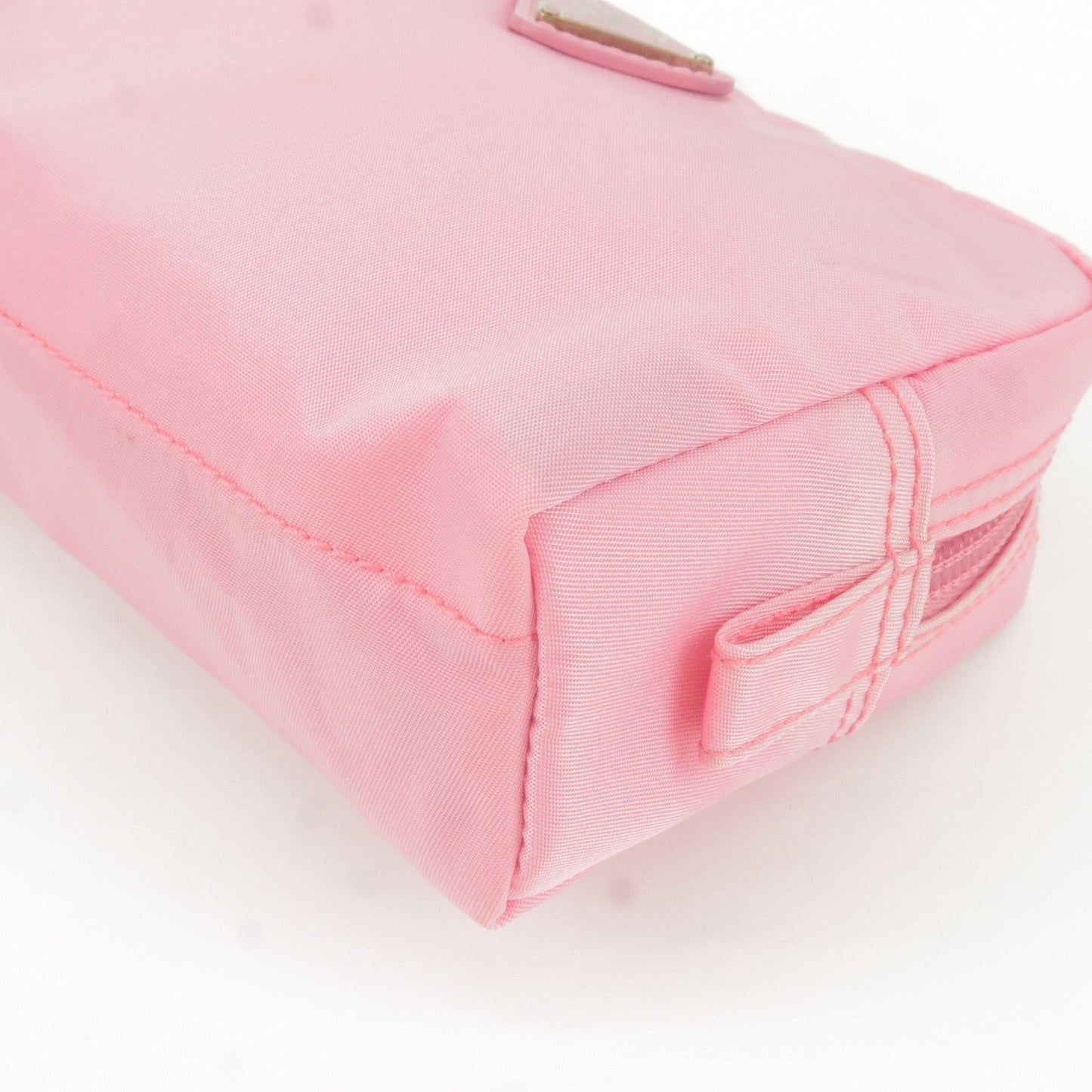 Prada Logo Nylon Leather Pouch Clutch Bag Pink MV340