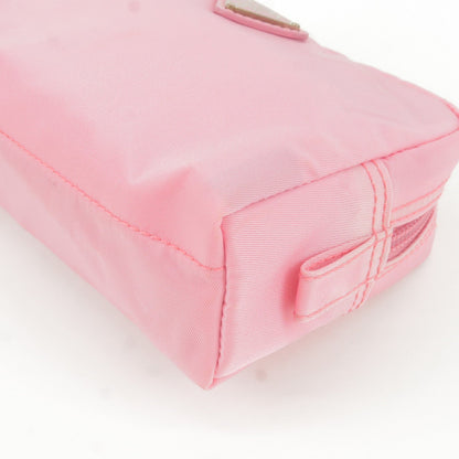 Prada Logo Nylon Leather Pouch Clutch Bag Pink MV340