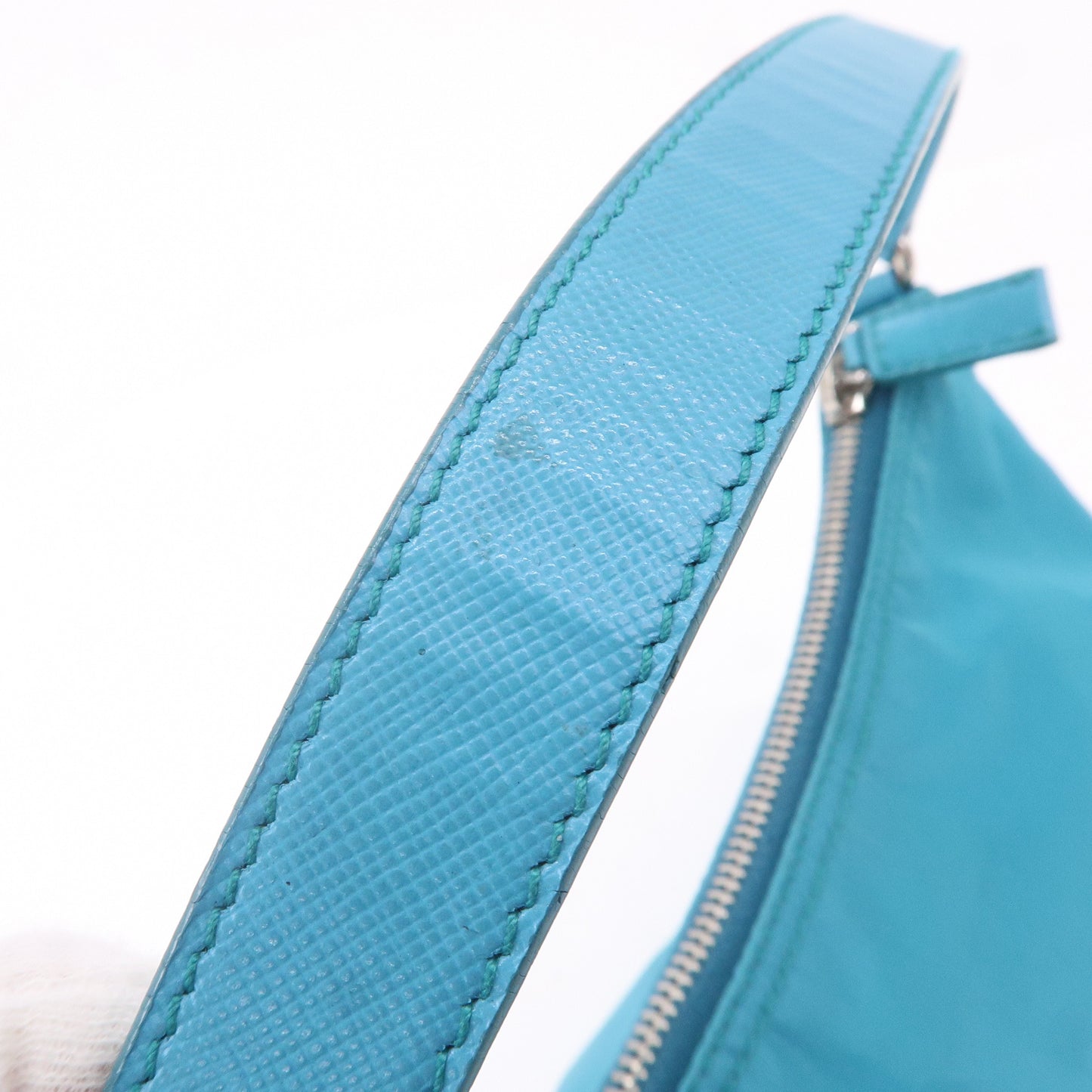 Prada Nylon Leather Shoulder Bag Pouch Turquoise blue 1N1413