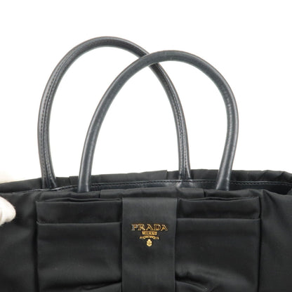 Prada Nylon Leather Ribbon Hand Bag Tote Bag NERO Black BN1601