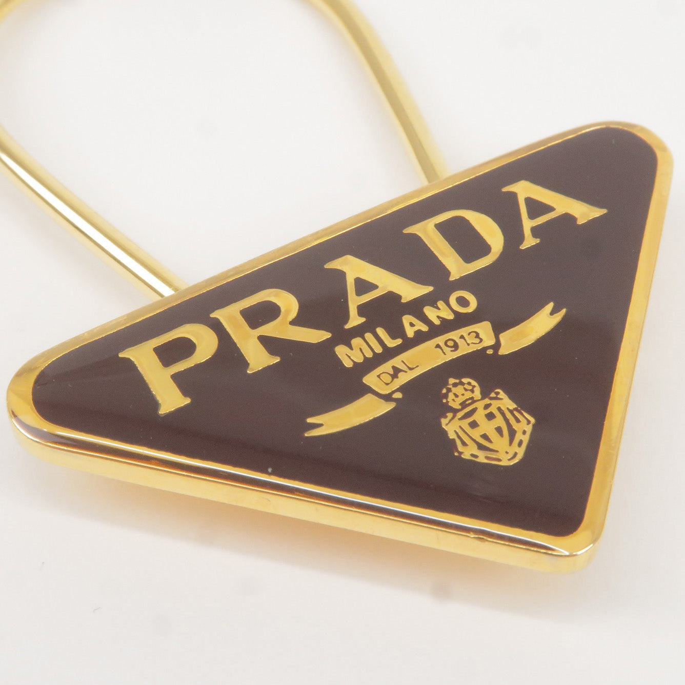 Prada Metal Triangle Logo Key Chain Bag Charm M285 Brown Gold