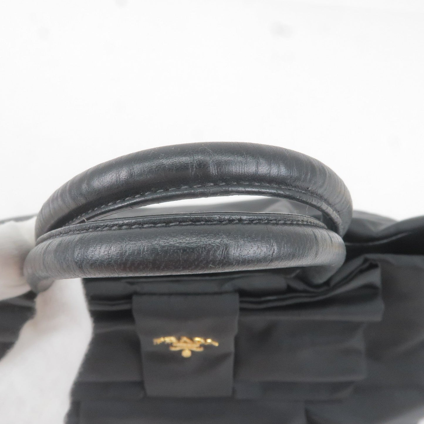 Prada Nylon Leather Ribbon Hand Bag NERO Black BN1601