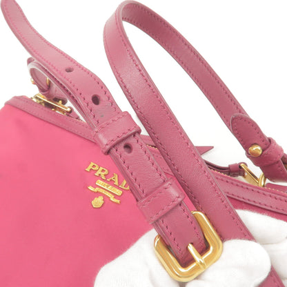 Prada Logo Nylon Leather Shoulder Bag Pink 1BH046