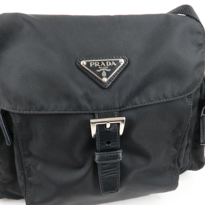 Prada Logo Nylon Leather Shoulder Bag Crossbody Bag Black BT0501