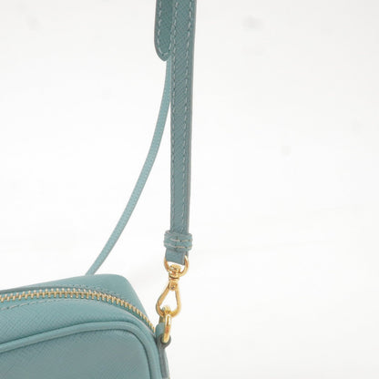 Prada Vitello Daino Leather Shoulder Bag Purse Light Blue 1BC073