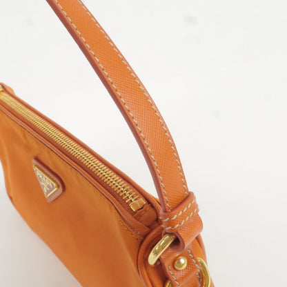 Prada Logo Nylon Leather Shoulder Bag Pouch Orange BN1833