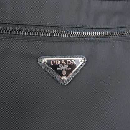 Prada Logo Nylon Leather Shoulder Bag Purse NERO Black