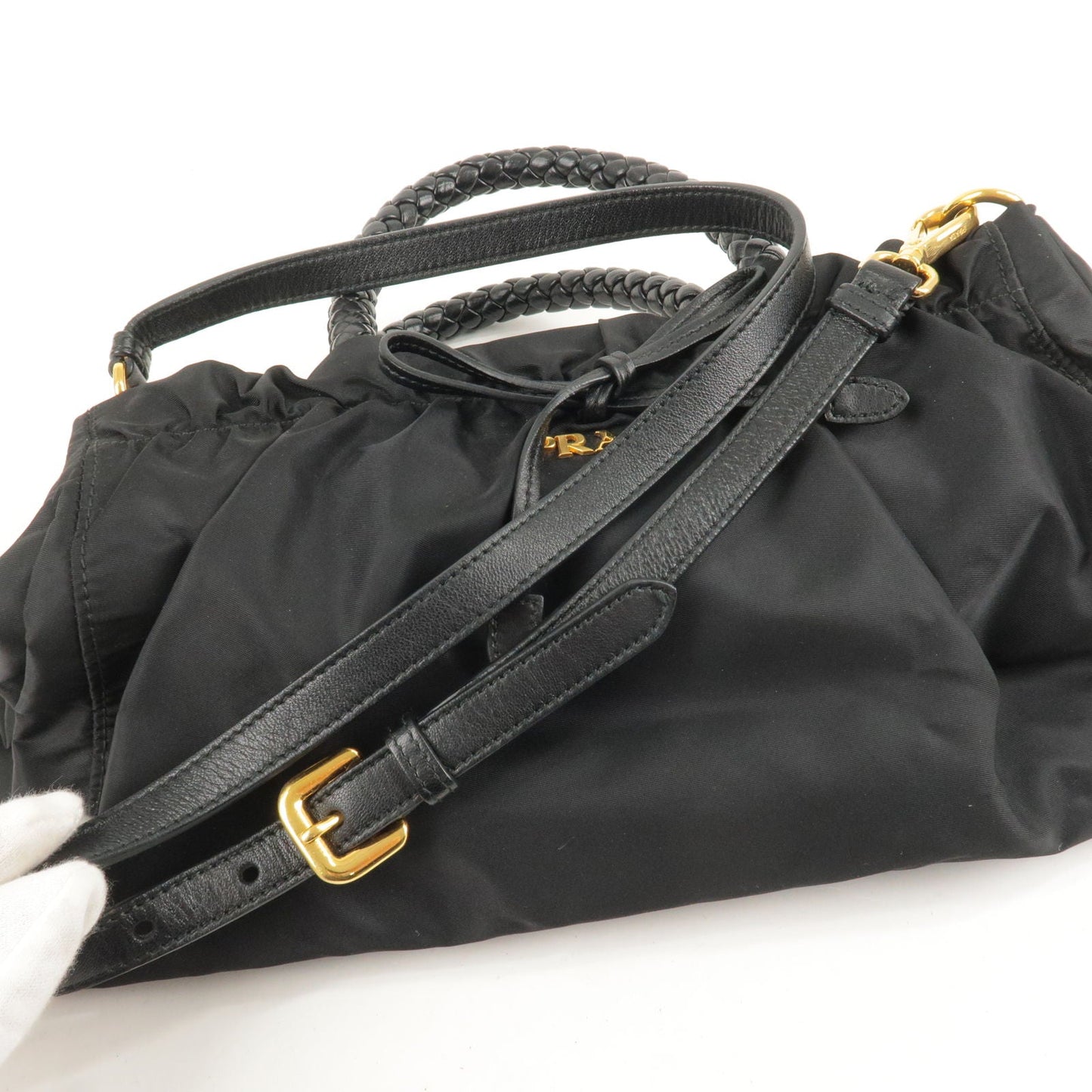 Prada Nylon Leather Ribbon 2Way Bag Shoulder Bag NERO Black