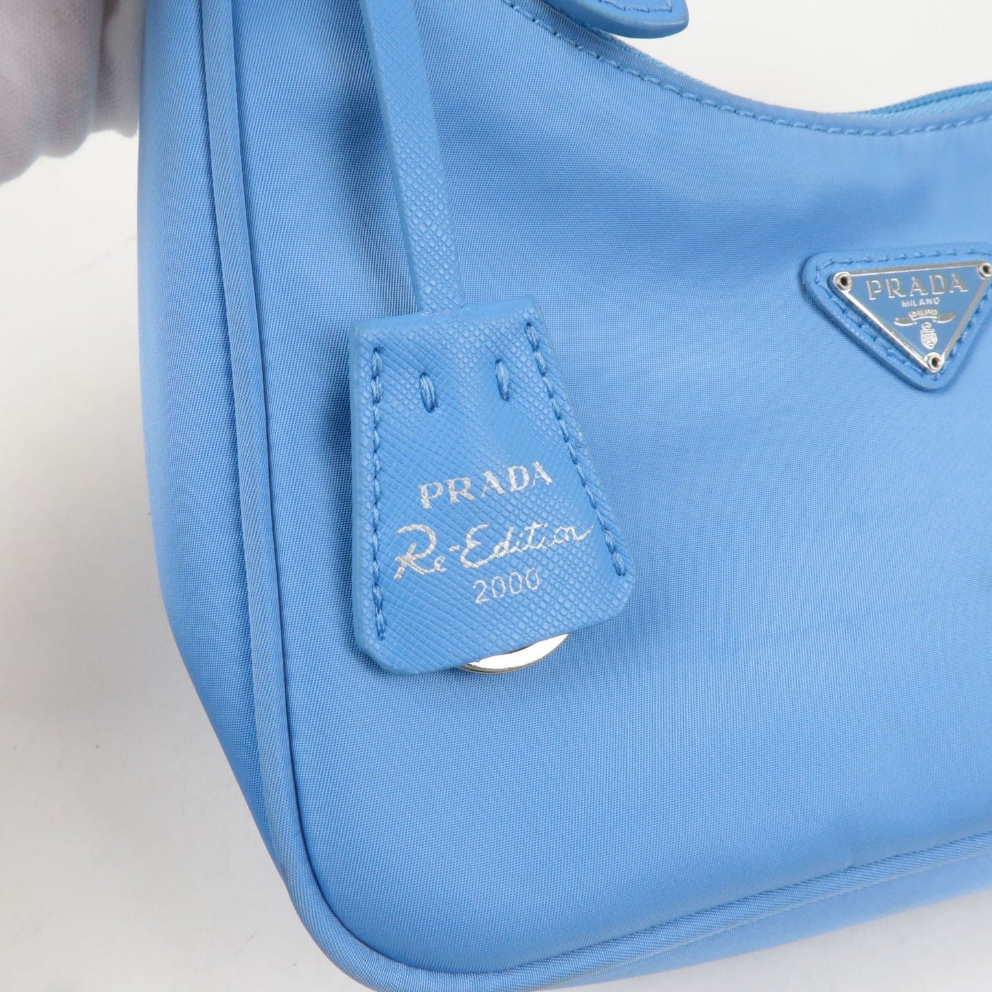 Prada Re-Edition 2000 Nylon Leather Hand Bag Light Blue 1NE515