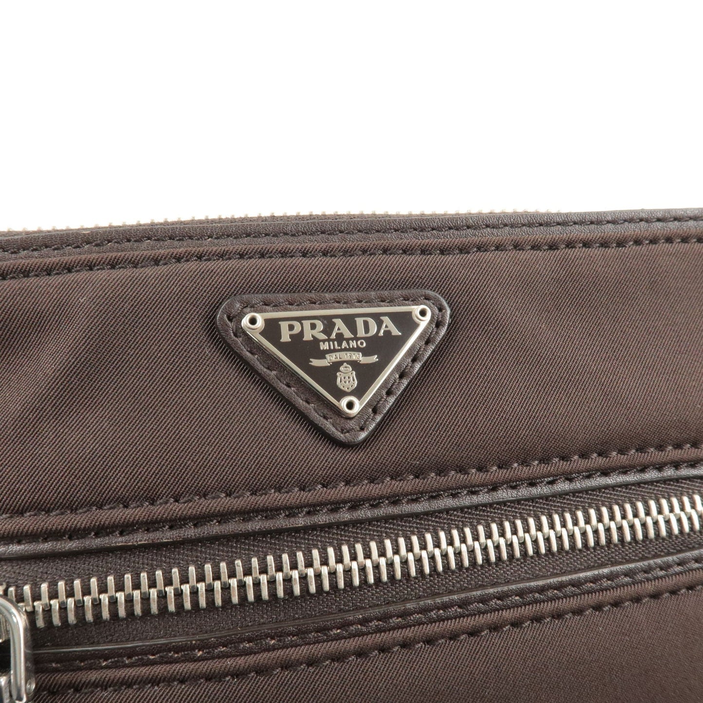 Prada Nylon Leather Shoulder Bag Pouch Brown