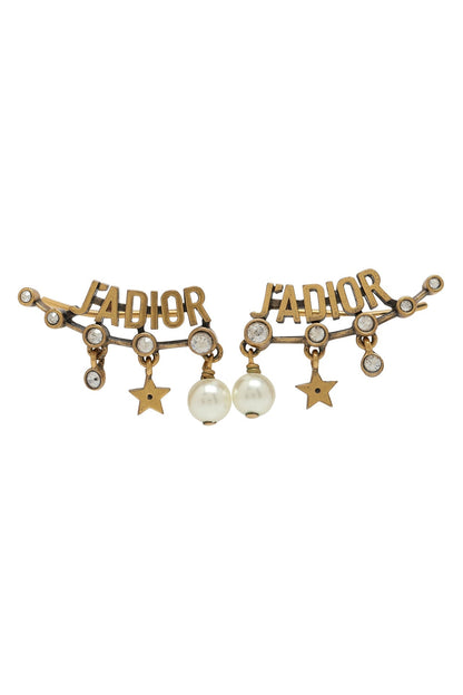 Dior Pearl Crystal J'Adior Earrings Aged Gold Tone