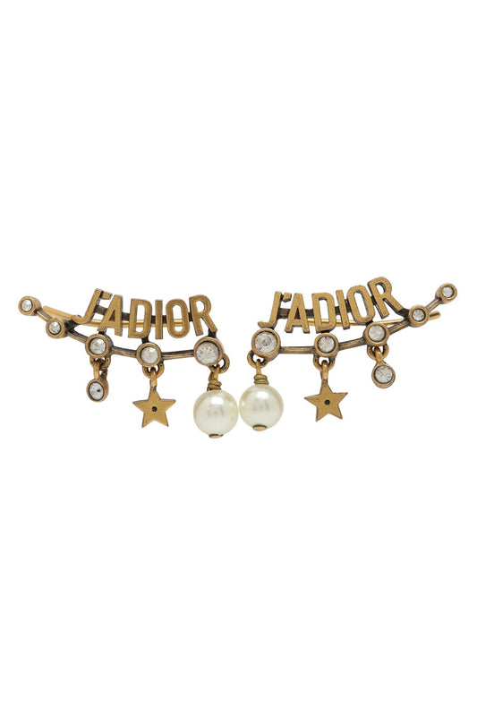 Dior Pearl Crystal J'Adior Earrings Aged Gold Tone