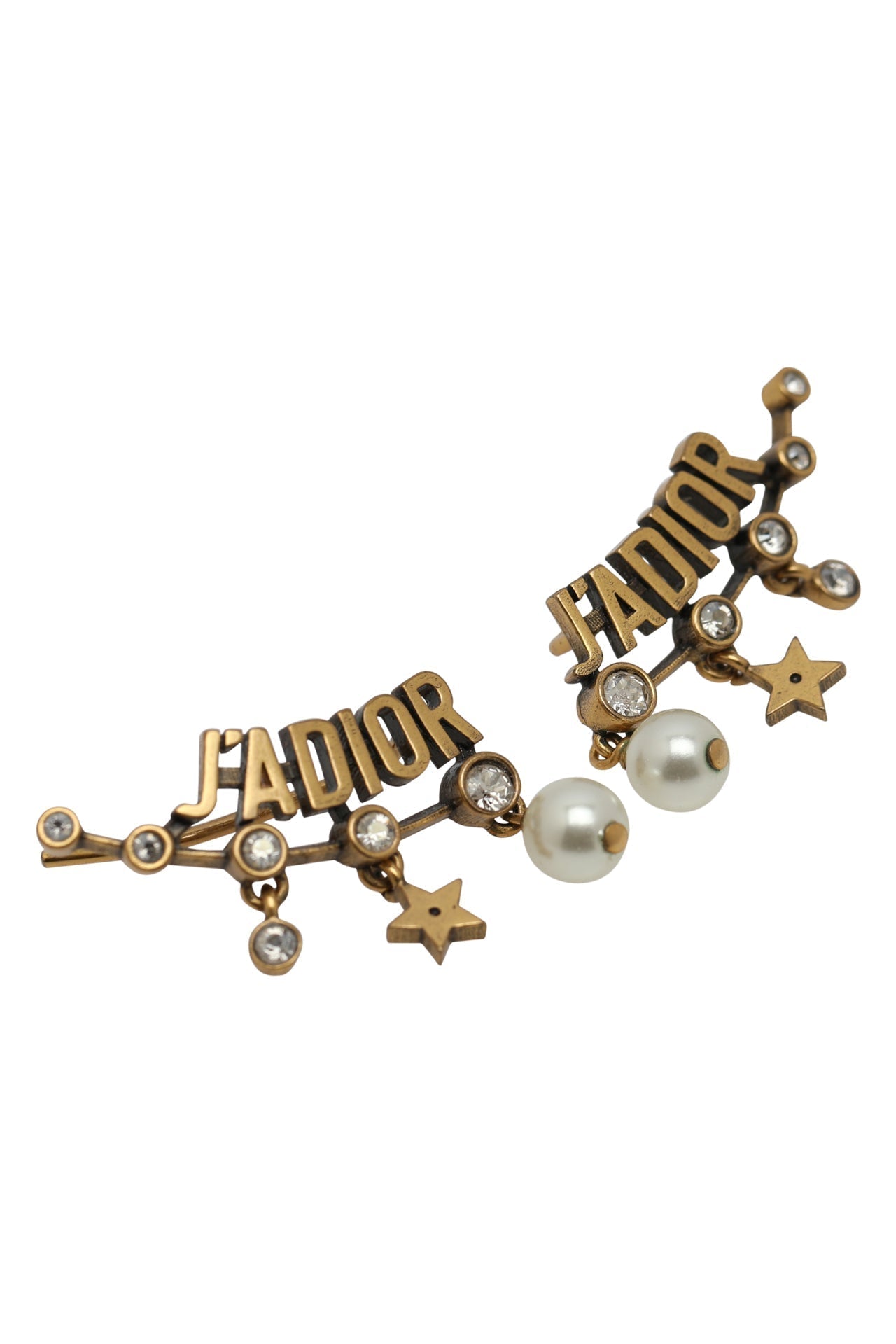 Dior Pearl Crystal J'Adior Earrings Aged Gold Tone