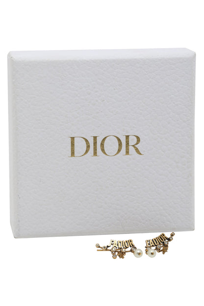 Dior Pearl Crystal J'Adior Earrings Aged Gold Tone