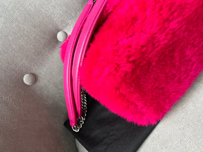 Yves Saint Laurent (YSL) Small Puffer in Pink Shearling with Silver Hardware