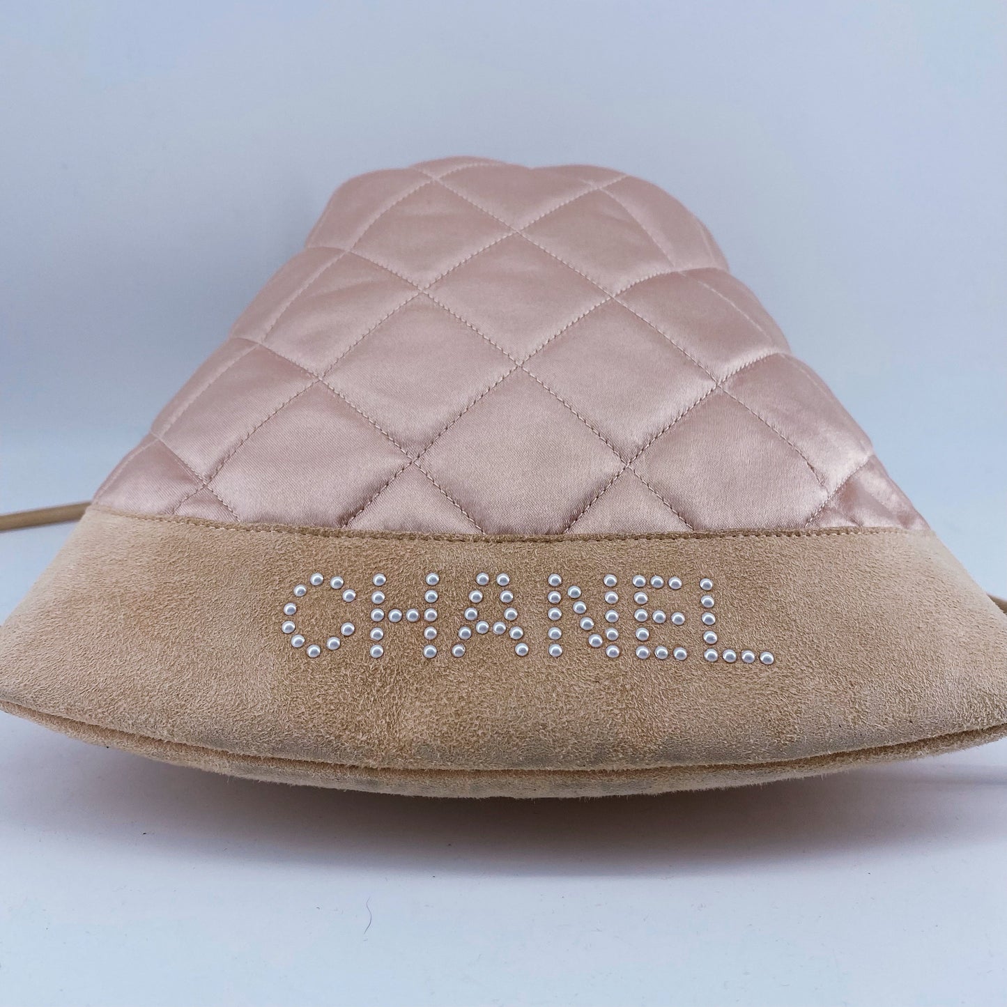 CHANEL Vintage Quilted Satin and Suede Drawstring Backpack