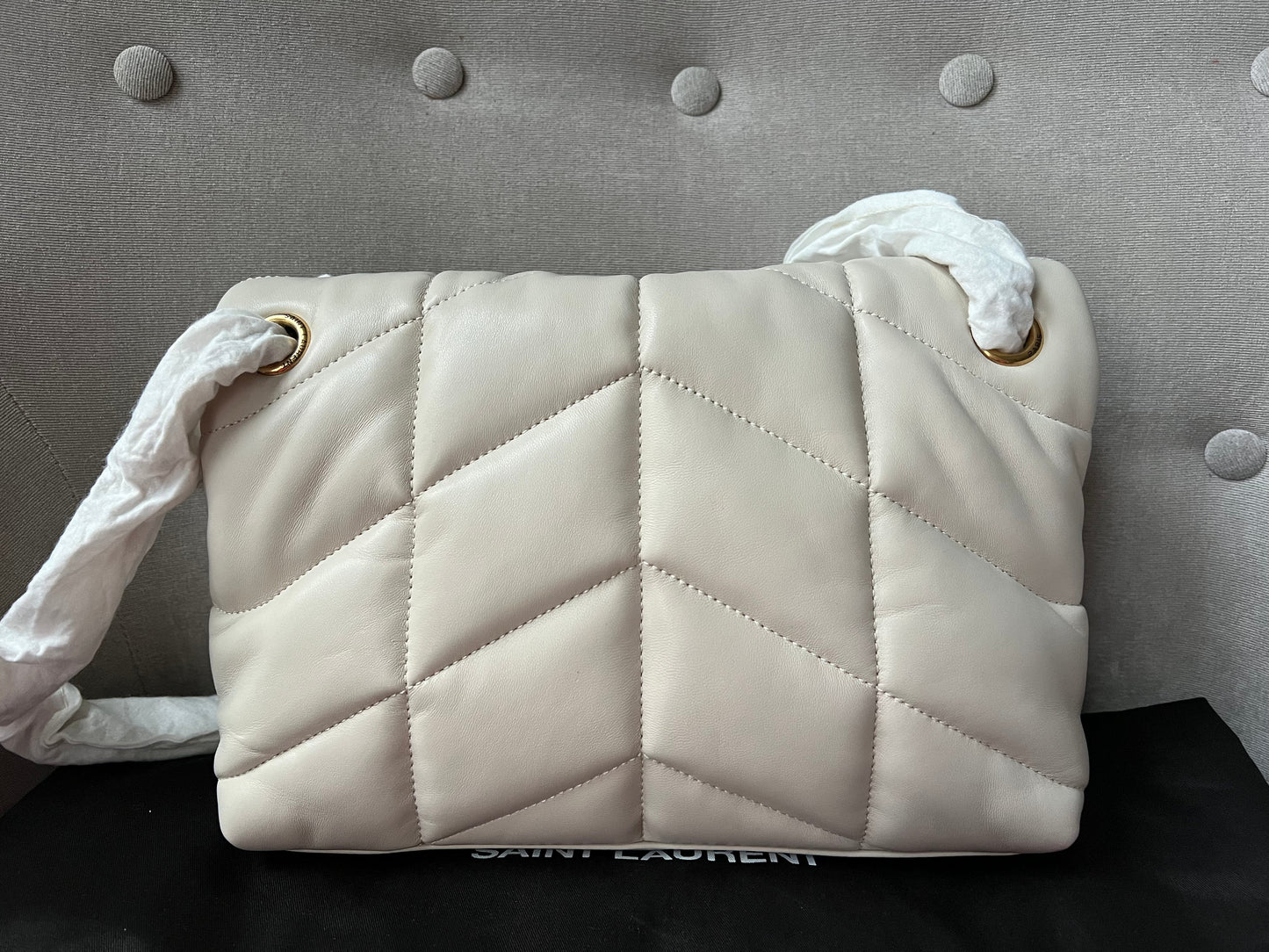 Yves Saint Laurent (YSL) Small Puffer in Blanc Vintage Quilted Lambskin Gold Hardware