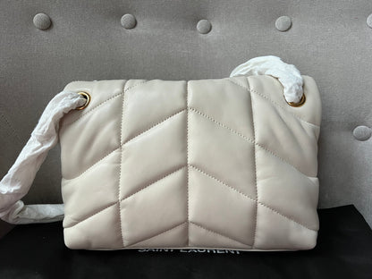 Yves Saint Laurent (YSL) Small Puffer in Blanc Vintage Quilted Lambskin Gold Hardware