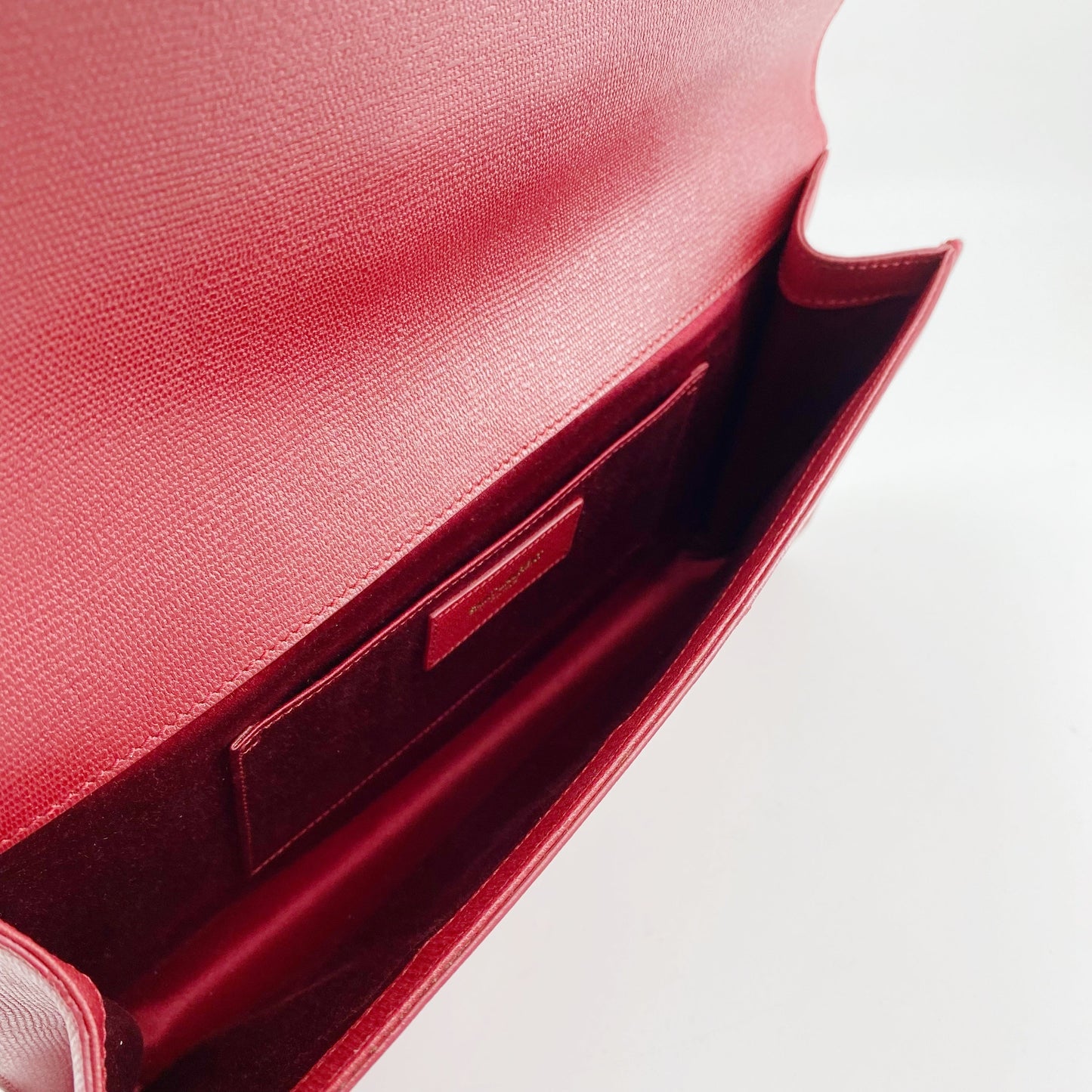 Yves Saint Laurent Red Textured Leather Y-ligne Clutch