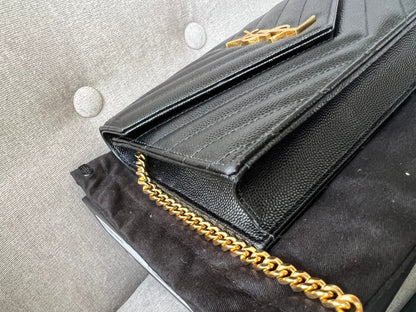 Yves Saint Laurent (YSL) Black Cassandra Envelope Chain Wallet