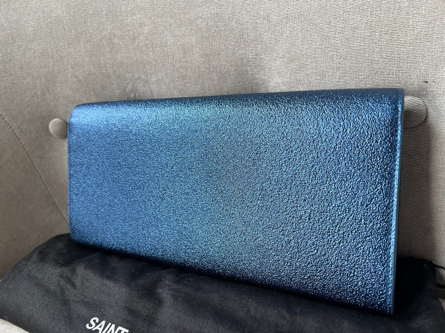 Yves Saint Laurent (YSL) Blue Glitter Cassandre Clutch