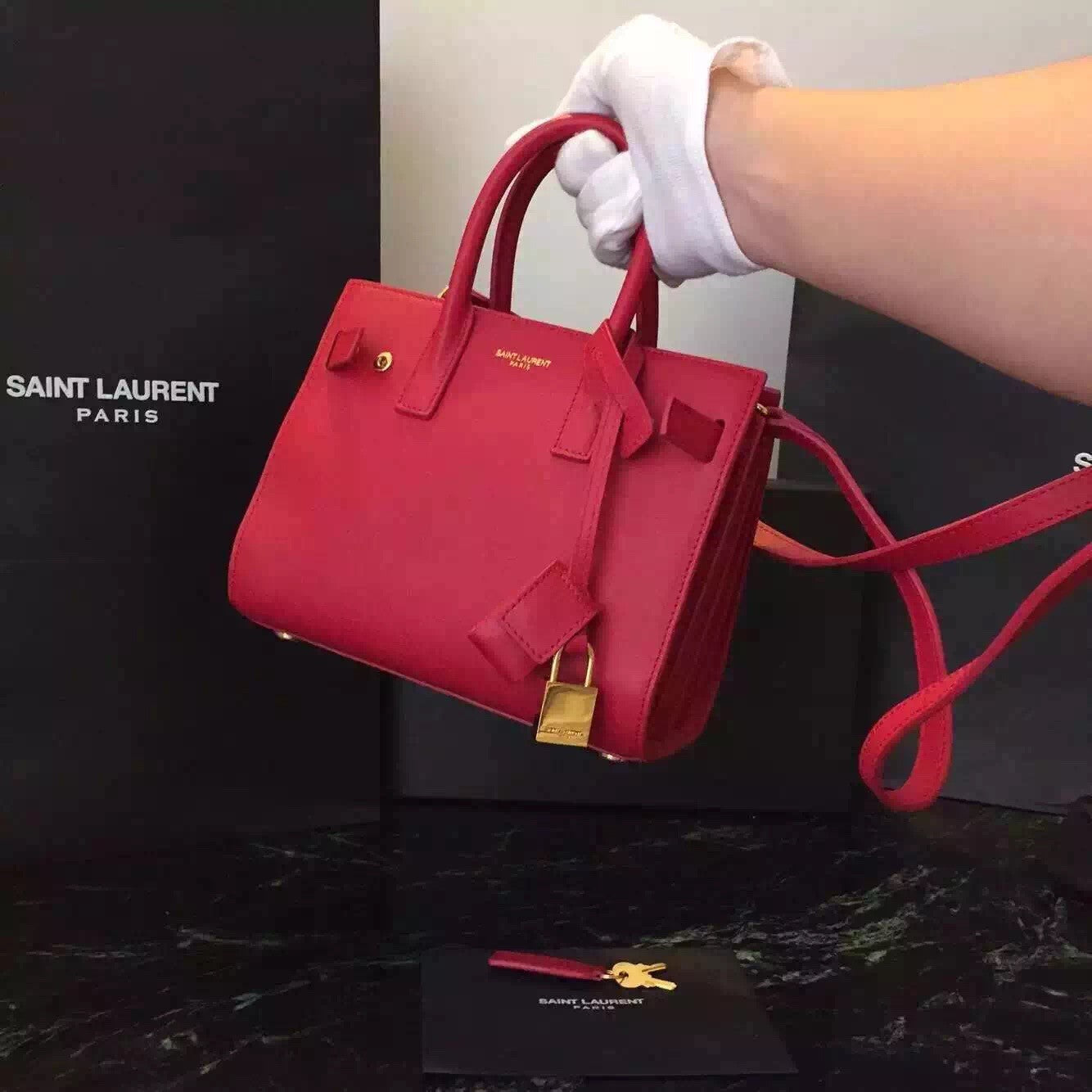 Yves Saint Laurent Nano Sac De Jour Bag In Red Leather