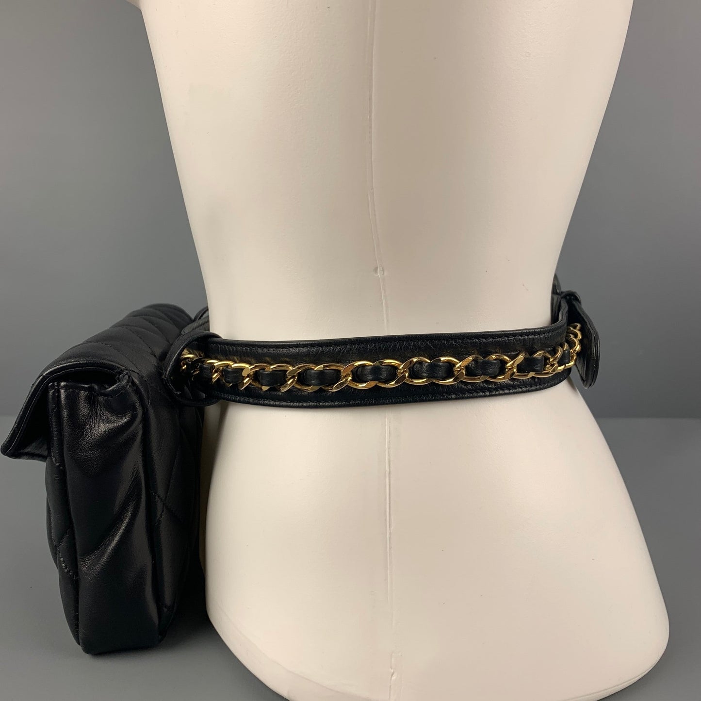 Vintage 80's CHANEL Waist Size XS Black Quilted Leather Belt-Bag