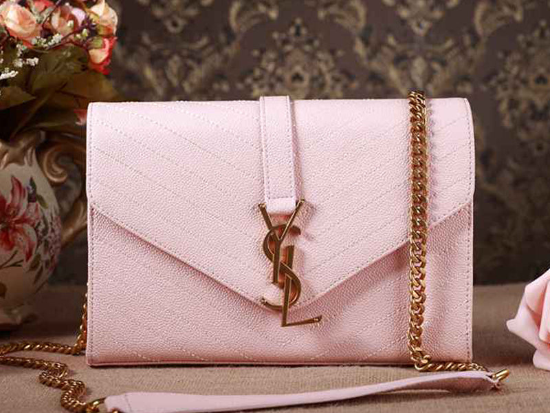 Yves Saint Laurent Small Monogramme Satchel Pink Grain Textured Matelasse Leather